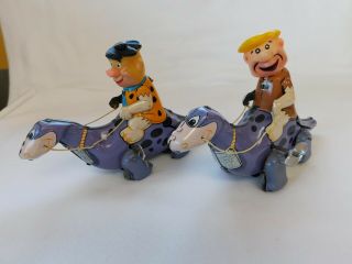 Rare Vintage Marx Toys 8 " Flintstones Fred & Barney On Dino Tin Wind Ups.  Work.