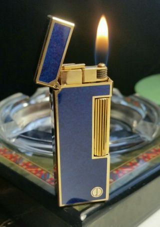 Newly Serviced,  D Logo Dunhill Faux Lapis Lazuli Blue Rollagas Lighter