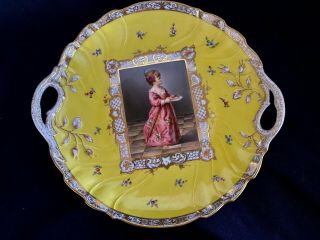 Dresden Germany Antique Hand Painted 2 Handle Tray Girl Painting On The Center