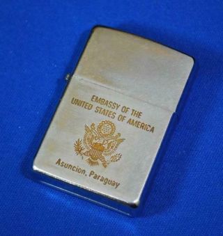 Zippo Lighter 1969 Embassy Of The Usa Asuncion Paraguay Brushed Chrome