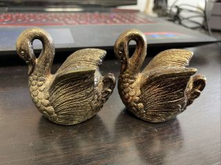 Vintage Bronze Colored Swan Salt And Pepper Shakers 2”