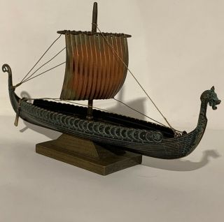 Edward Aagaard.  Rare Vintage Bronze Viking Dragon Ship.