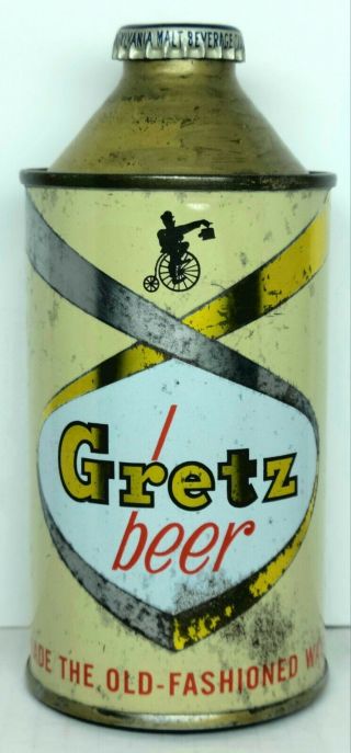 Vintage,  1950s.  Rare Gretz Beer,  Steel Conetop Beer Can.  Tough &