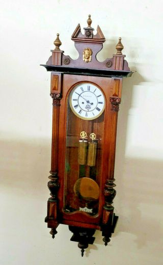 1885 Large 2 Weight Striking Vienna Regulator Wall Clock - Signed Dial