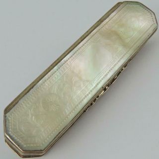 Antique Chinese Export Carved Mother Of Pearl Signed Silver Mounted Snuff Box