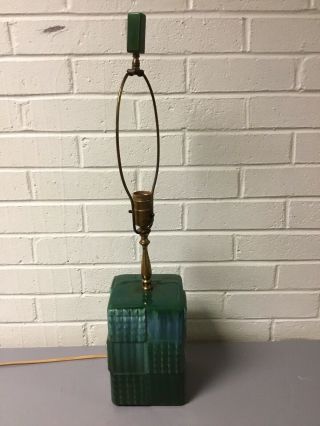 Mid Century Modern Green Blue Drip Glaze With Matching Finial Square Quilt Vtg