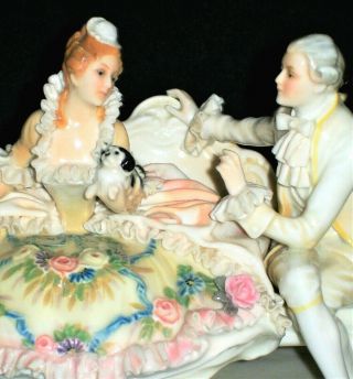 Antique German Art Deco Karl Ens Courting Couple With Dog Porcelain Figurine