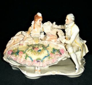 ANTIQUE GERMAN ART DECO KARL ENS COURTING COUPLE WITH DOG PORCELAIN FIGURINE 2