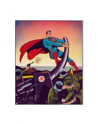 Man,  Superman And World War Two Dc Comics Golden Age Style Sericel Bob Kane
