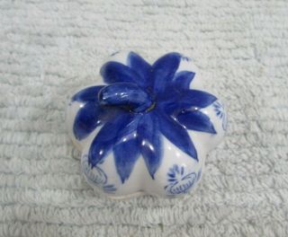 Squash Gourd Hand Painted Flow Blue White Porcelain 2 - 1/2 