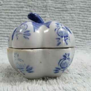 Squash Gourd Hand Painted Flow Blue White Porcelain 2 - 1/2 