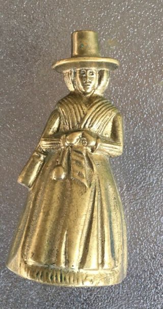 Antique Heavy Brass Woman Figural Dinner Bell - 4” - Carrying A Milk Can?