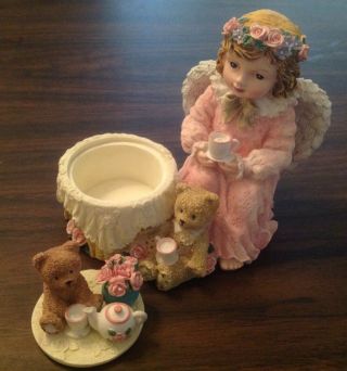 Angel Girl Figurine With Teddy Bears Drinking Tea Trinket Box 2