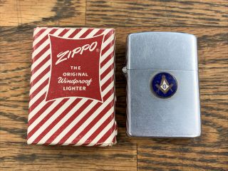 1940’s 3 Barrel Hinge 2032695 Patent Zippo Lighter Masonic Emblem W/ Box
