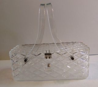 Patricia Of Miami Vintage Clear Carved Geometric Lucite Purse Bag