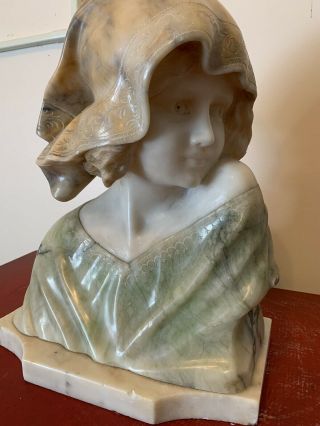 Antique Fine Early 19 Century Carved Marble Bust Of A Girl Gorgeous Color Detail