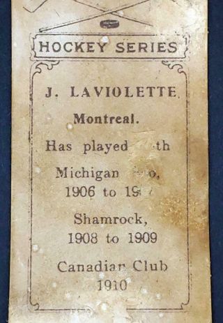 Circa 1910 IMPERIAL TOBACCO HOCKEY CARD C56 No.  21 J.  LAVIOLETTE 6