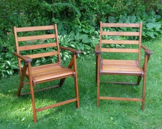 Two Antique Wooden Folding Lawn Chairs By Paris Mfg Co.  No.  046 Made In Maine
