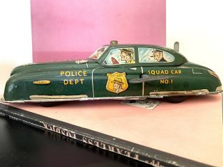 Vintage 1949 Marx Dick Tracy Police Squad Car Wind Up Tin Toy With Key