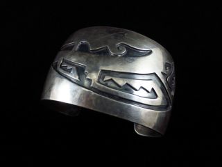 Vintage Navajo Bracelet - Sterling Silver Wide Cuff