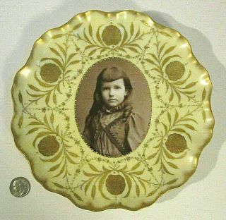 Antique Limoges Porcelain Jean Pouyat Gold Photographic Portrait Cabinet Plate