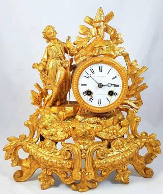 Antique Mantel Clock Bronze French Pendulum Samuel Marti Paris C.  A 1886