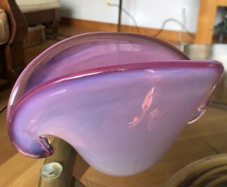 Vtg Murano Glass Clam Shell Vase Bowl Archimede Seguso Venetian Pink Opalescent