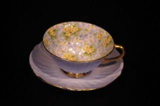 Vintage Shelley Light Blue Primrose Chintz Oleander Tea Cup & Saucer Bone China