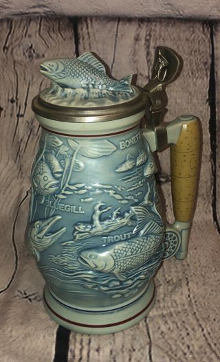 Collectors Vintage Avon 1990 Freshwater Fishing Stein Handcrafted In Brazil