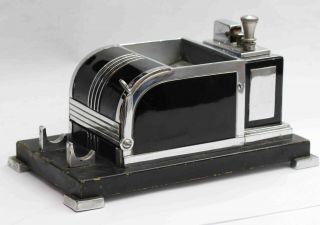 1930s Vintage Art Deco Ronson Touch - Tip Lighter W/ Cigarette Box,  Black & Chrome