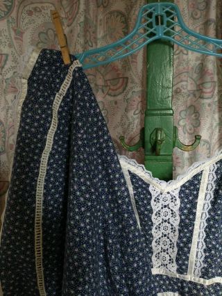 Gunne Sax Jessica 1970s Midi prairie Sleeveless blue calico lace dress,  jacket 9 6