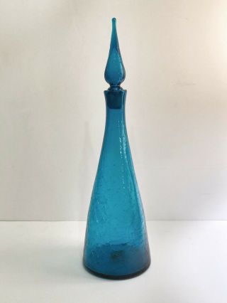 Vintage Blenko 920 - M Teal Crackle Glass Decanter W/ Stopper By Winslow Anderson