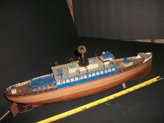 Vintage German Tin Clockwork Fleischmann Ocean Liner Ship 21 " Toy Boat