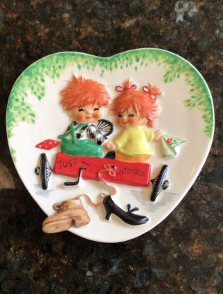 Vintage Htf Goebel W.  Germany Wall Plaque 1963 Redhead Just Hitched Couple Heart
