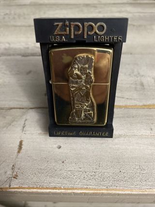 Zippo Lighter Brass Cigar Store Indian Series Barrett Smythe Unfired