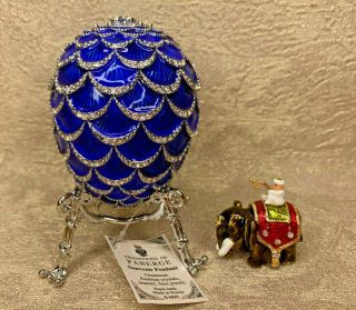 Faberge Egg Blue Pine Cone With Elephant Surprise (4 ").  Made In Russia