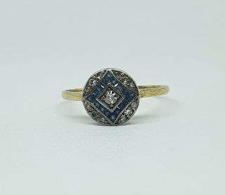 Antique 18k Gold Target Ring With Diamonds & Sapphires