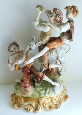 Large Vintage Azzolin Brothers Italy Capodimonte Statue Boys With Donkey F/679