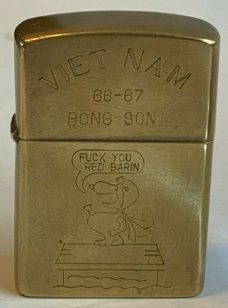 Brass Vietnam Zippo Lighter Double Sided,  1966 - 67,  Rude Snoopy