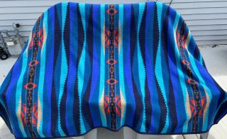 Vintage Pendleton Beaver State Wool Blanket 80 " X64 " Robes Shawls Teal Aztec Euc