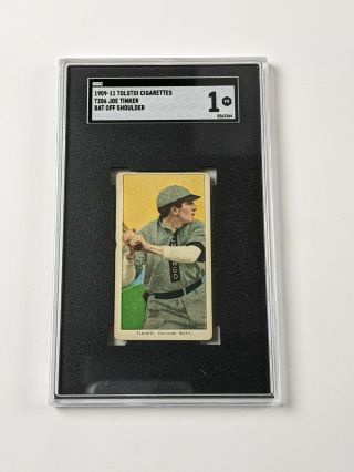 1909 - 11 Tolstoi Cigarettes T206 Joe Tinker Bat Off Shoulder Baseball Card Sgc