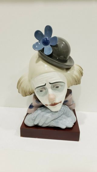 Retired Lladro 5130 “pensive Clown” Head Bust 10 1/2” Figurine W/ Stand