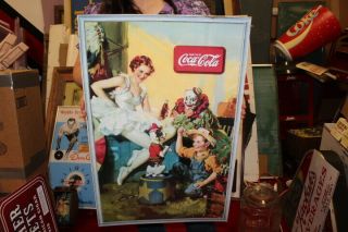 Vintage 1936 Coca Cola Circus Clown Soda Pop Gas Oil 27 " Sign