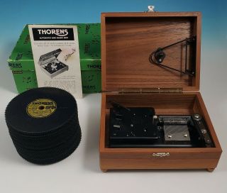 Vintage Thorens Ad30w Automatic Disc Music Box Player With 35 Discs Box
