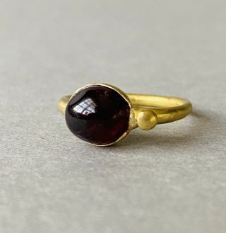 Ancient Roman Solid Gold Finger Ring with Garnet C.  1st - 3rd century A.  D. 4