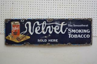 Vintage Porcelain Velvet Tobacco Sign 39” X 12”