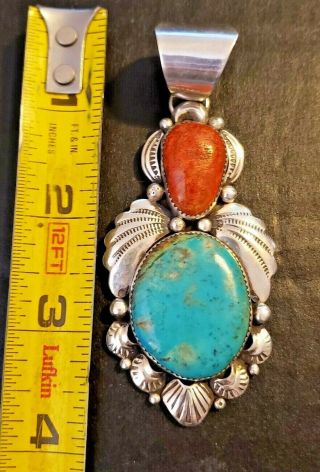 Albert Cleveland,  Navajo signed HUGE vintage Sterling Silver Turquoise Coral 6