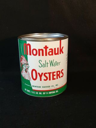 Vintage Montauk Salt Water Oysters Indian Seafood Tin Can Fulton Market York