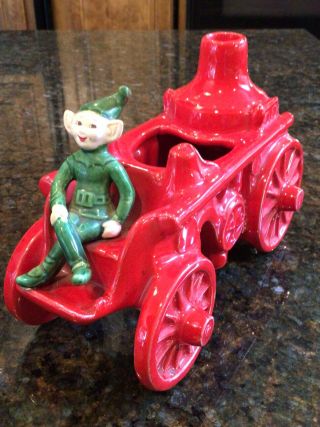 Rare Vintage Treasure Craft Sprite Pixie Elf Fire Wagon Planter California Usa