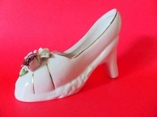 Vintage Porcelain High Heel Shoe With Sculpted Roses,  Kitschy Decor,  Knick Knack